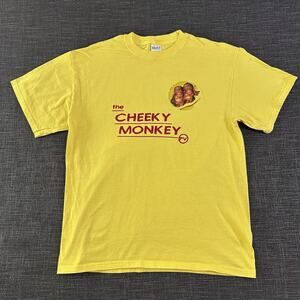 The Cheeky Monkey PV T-shirt Size L Y2K Yellow Wanna Monkey Around